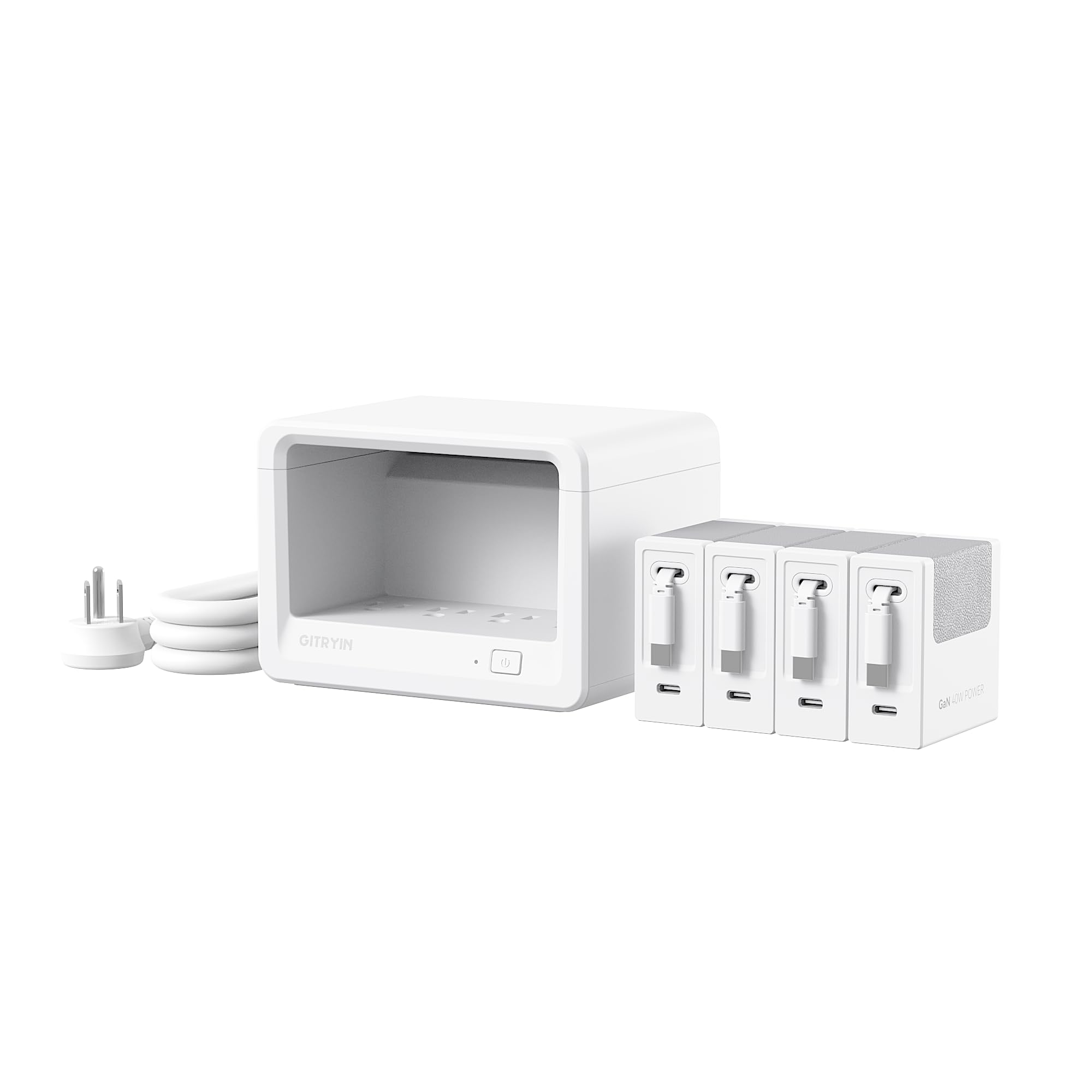 Photo 1 of Gitryin 12-in-1 Desktop Charging Station with 4 Retractable Wall Chargers, 40W USB-C Power Strip with 4 AC, 4 USB C, 4 Type-C 31.5in Cables, Extension Cord with 1020J Surge Protection for Home Office