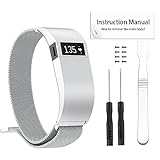Gealpoor for Fitbit Charge hr Bands Milanese Loop Stainless Steel Metal Bracelet Strap with Unique Magnet Lock Accessories for Fitbit Charge HR (Large, Silver)