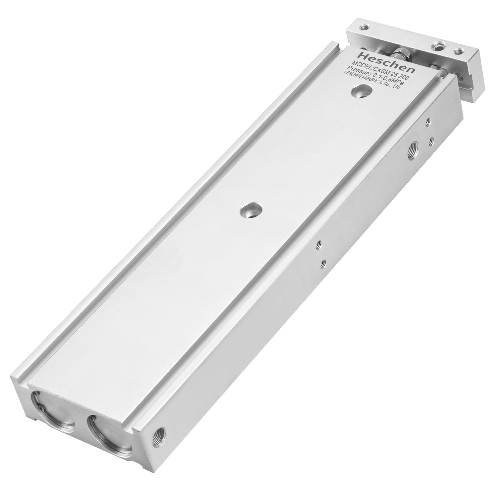 Heschen Dual Aluminum Air Cylinder CXSM 25 Series Guide Rod Plate Double Rod Guided Pneumatic Slide Bearing Cushioned 25mm Bore Double Acting (200mm Stroke)