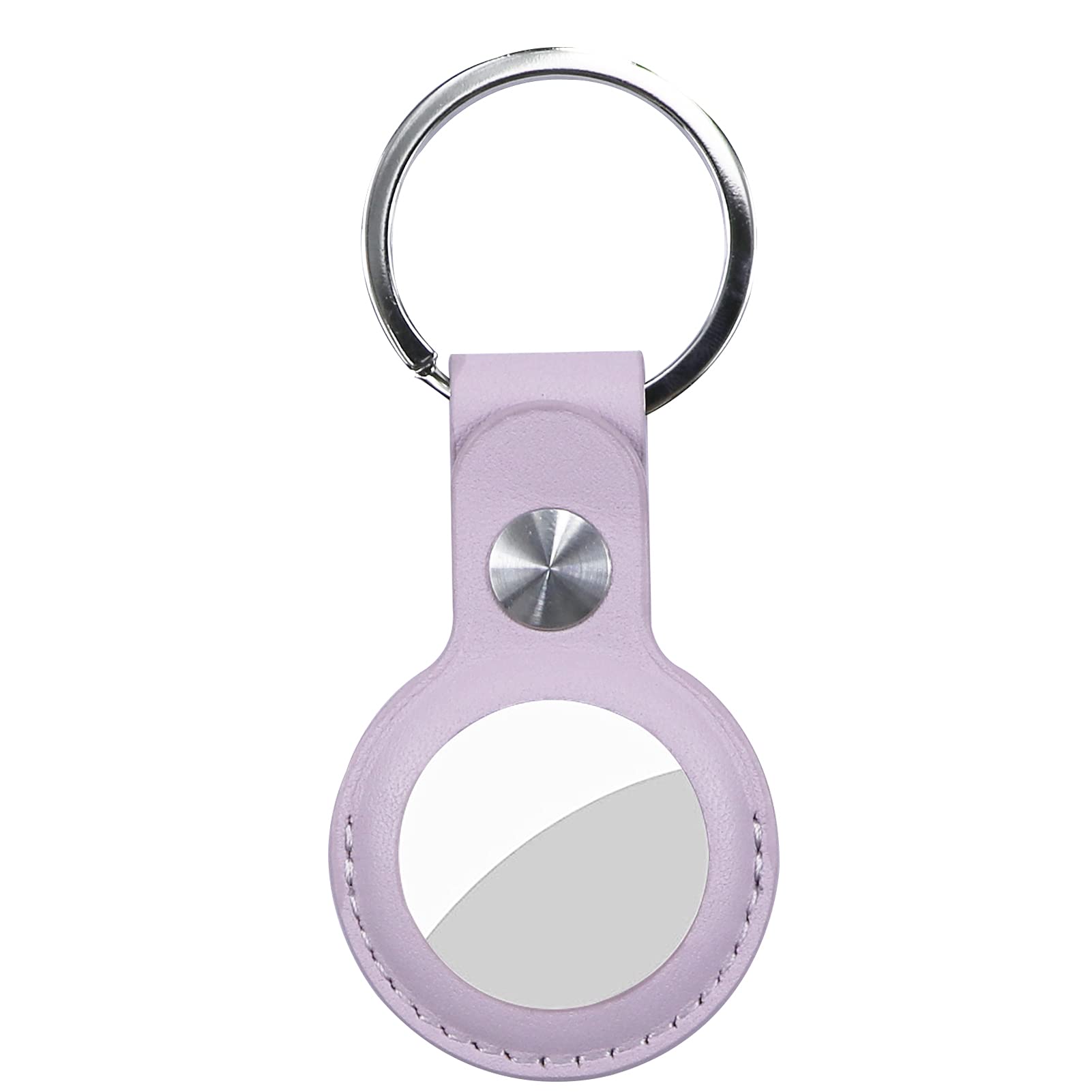 Case for AirTag Genuine Leather, Protective Cover with Keychain Ring, Anti-Scratch - Purple