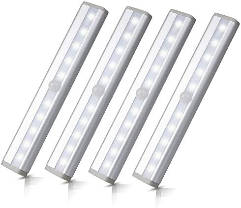 Rayhome 10-LED Motion Sensor Closet Light DIY Stick-on Anywhere Activated Light Bar with Magnetic Strip Battery-Powered Super Bright White Night Lights (Battery Powered, White)