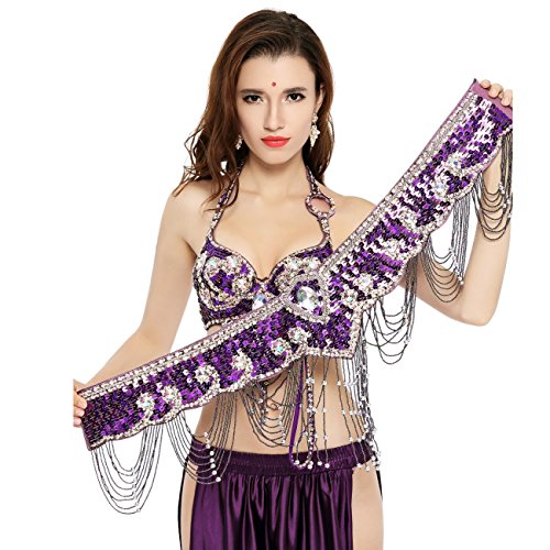 Dance Fairy Tassels Belly Dance Bra Halter Handmade Shiny Flower  