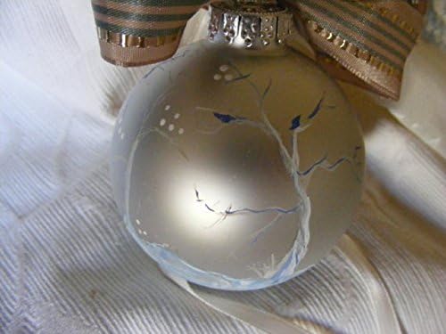 Ice Blue Winter Trees Hand Painted Glass Christmas Ornament