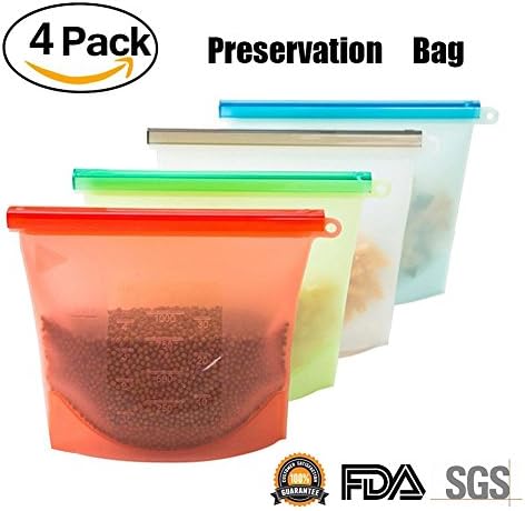Reusable Silicone Food Storage Bag, Preservation Bag Airtight Seal Food Storage Container, Versatile Camping Cooking Bag Kitchen Utensil Fruits Vegetables Meat Preservation No-BPA 4 pcs