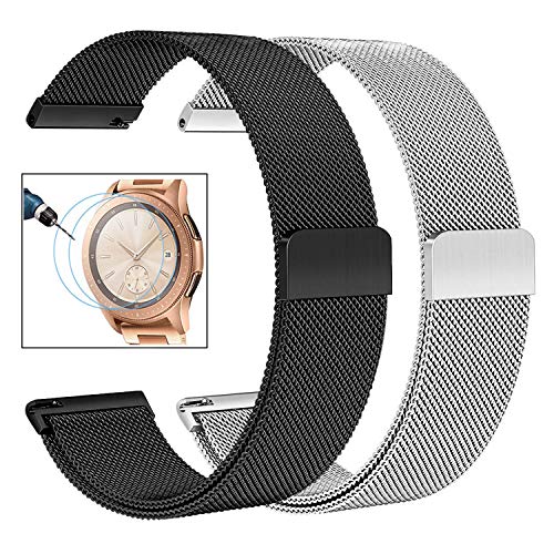 for Galaxy Watch 42mm / Active 40mm Bands, TRUMiRR 20mm 2 Pack Milanese Loop Watchband Stainless Steel Strap Magnetic Mesh Bracelet Replacement for Samsung Galaxy Active 40mm R500, Galaxy Watch 42mm