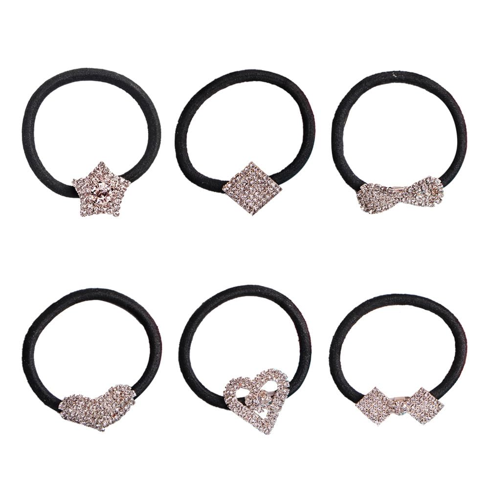 Housoutil 6pcs Elastic Hair Bands with Rhinestone Crystal Design Durable Ponytail Holders for Women Versatile Hair Accessories for Everyday Use