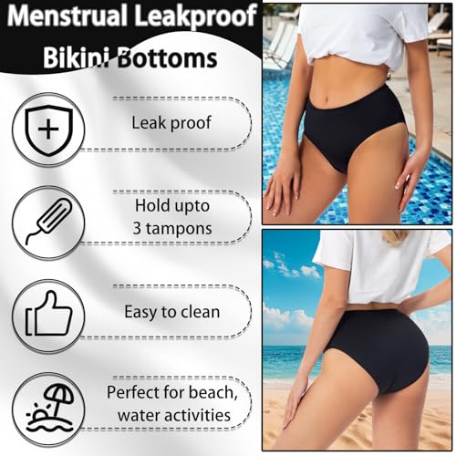 DONGTATA Menstrual Bikini Panties Waterproof Seamless Anti Leak Comfortable for Swimming Pool Beach Women and Teens - Black