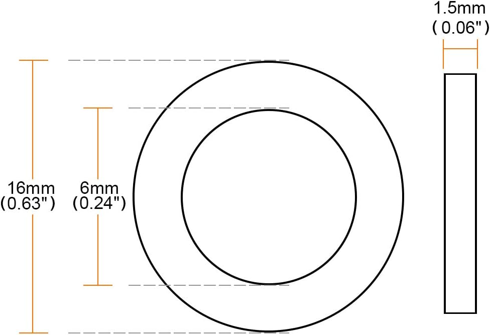 sourcingmap Rubber Flat Washers 16mm OD 6mm ID 1.5mm Thickness for Faucet Pipe Water Hose Pack of 20, 16mmx6mmx1.5mm - Image 3