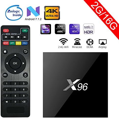 ESHOWEE Android 7.1 X96 TV Box Amlogic S905W Quad-core 2GB Ram 16 GB ROM Quad Core 4K UHD WiFi &amp; LAN VP9 DLNA H.265