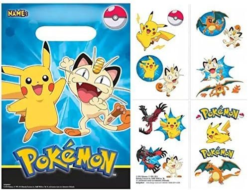 Pokemon Goody Favor Bags with Bonus Tattoos for 8 Guests