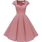 Hanpceirs Women's Cap Sleeve 1950s Retro Vintage Cocktail Swing Dresses with Pocket