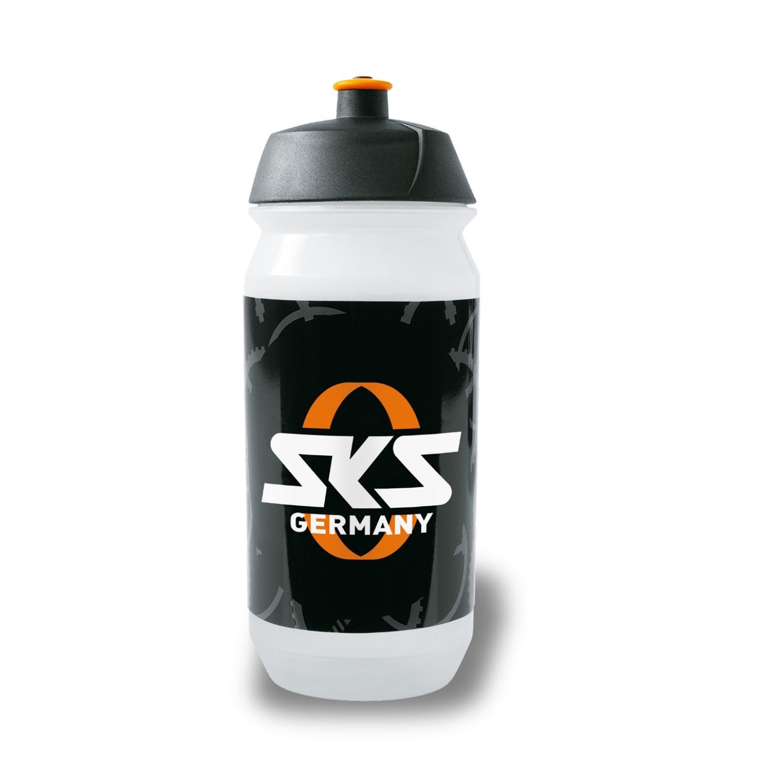 SKS GERMANY LOGO BOTTLE SMALL 500 ml drinking bottle in GERMANY design (bicycle accessory for all common bottle cages, leak-proof push-pull valve, ergonomic shape, removable lid)