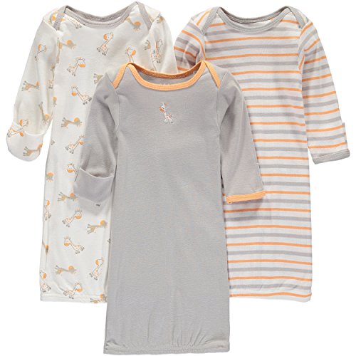 Wan-A-Beez Baby Boys  and Girls  3 Pack Printed Gowns (0-6 Months, Orange Giraffe)