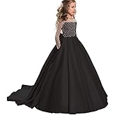 Christmas Flower Girl Dress Floor Length Button Draped Tulle Ball Gowns for Kids