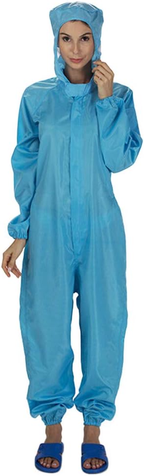 xmke96 Protective Clothing Unisex Isolation Clothing Solid Color Antistatic Dustproof Hooded Protective Workwear Blue L