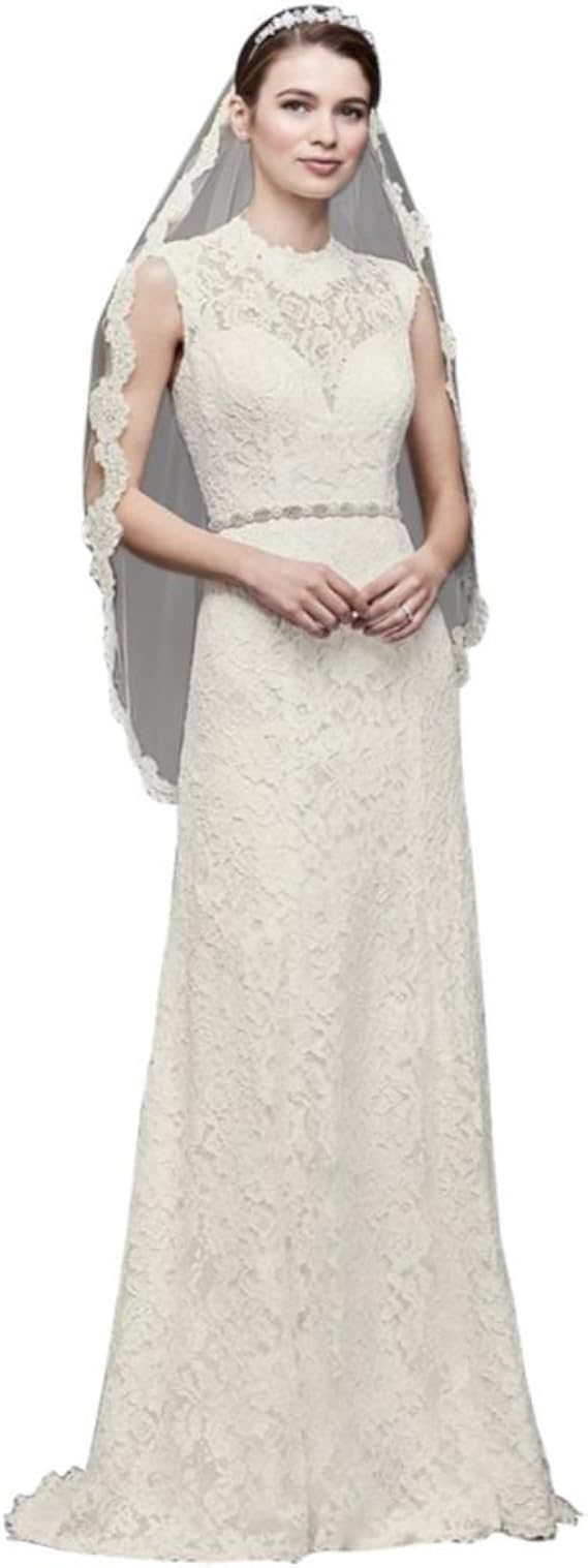 lace sheath wedding dress with cap sleeves