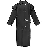 Unisex Western Oilskin Waterproof Duster Coat, Workwear Black Brown Long Rain Coat With Brass Button And Pockets