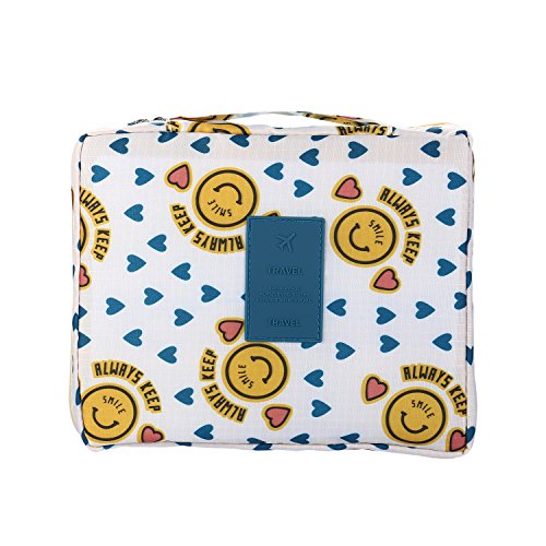 WNOSH Multifunction Travel Toiletry Portable Travel Make up Kit Bag Cosmetic Makeup Pouch Toiletry Women Men Case Wash Organizer for Vacation Travel Bathroom Organizer Carry On Case(Yellow Smile Face)