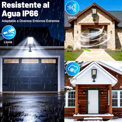 Lamparas Solares Exterior 300W, 30000LM Lampara Solar Exterior con Sensor de Movimiento, 8500K Luces Solares para Exterior de Dusk a Dawn,Adecuada Para Garaje,Carretera,Senderos,Jardín y Porche,IP66