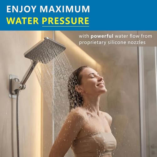 Large Hand Shower, Voolan High Pressure Hand Showers, 10" Chrome Rain Shower with a Jet Wide Enough to Cover the Entire Body, Square