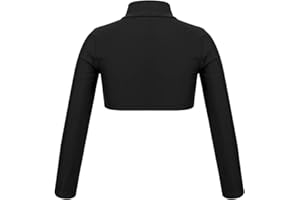 Hansber Kids Girls Crop Tops T-Shirt Mock Neck Long Sleeve Shirt for Jazz Dance Gymnastics Stage Performance