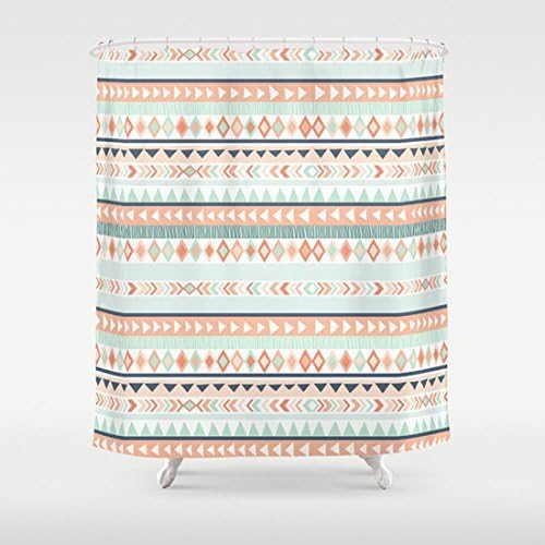 Mint and Coral Tribal Pattern Shower Curtain
