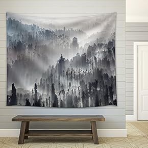 Sunrise in The Forest Near Bromo Volcano, Java Island, Indonesia - Fabric Wall Tapestry Home Decor - 51x60 inches