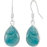 TISHAVI Natural Gemstone 925 Silver Plated Teardrop Dangle Earrings for Women - Handmade Birthstone Earrings Jewelry Women's Day Gifts for Mom Wife Sister
