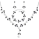 Luxury Cubic Zirconia Aurtrian Crystal Pearl Floral Necklace Dangle Earrings Wedding Bridal Jewelry Set Birthday Gifts for Her