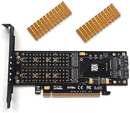 M.2 SSD Adapter Card, for NVME and AHCI 2230 2242 2260 2280 to PCIE, with Heat Sink,M.2 SATA-Based SSD to SATA, mSATA to SATA Host Controller Expansion 3 in 1 Card