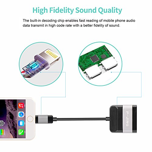 iPhone Lightning Adapter & Splitter, P-JING Headphone Audio & Charge Adapter Cable with Dual Lightning Ports for iPhone 7/ 8/ X Plus and iOS 10 11 (Black) …