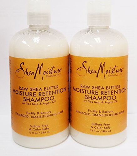 Shea Moisture raw Shea Butter Moisture Retention Shampoo w/ Sea Kelp & Argon Oil - Dry, Damaged Hair - Sulfate free & Color Safe - Value Double Pack - Qty of 2 Each