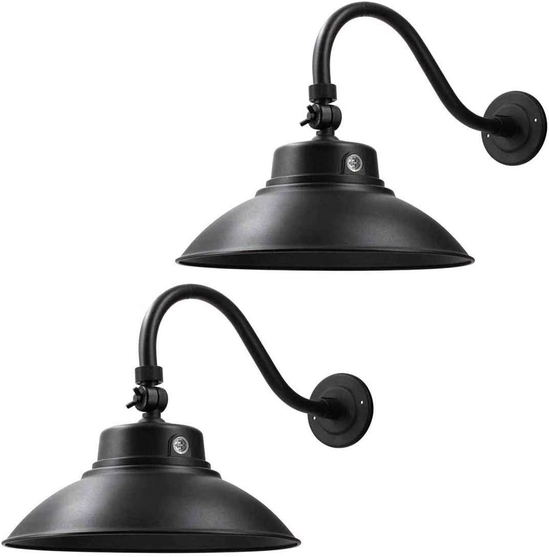 14in. Black LED Gooseneck Barn Light 42W 4200lm Warmlight LED Fixture for Indoor/Outdoor Use - Photocell Included - Swivel Head,Energy Star Rated - ETL Listed - Sign Lighting - 3000K Warmlight 2pk02
