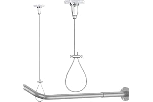 Ceiling Mounted Shower Curtain Rod Support Bracket– Metal Adjustable Suspension Holder for Curved, L-Shaped and U-Shaped Corn