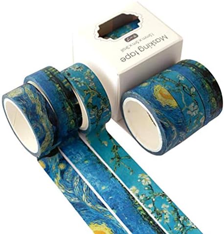TAPEPRO Art Deco Washi Masking Tape Set 3 Rolls 15mm Van Gogh Starry Sky Japanese Decorative Craft Tape Collection for Scrapbooking & Phone DIY, Craft Adhesive School Supplies (Blue)