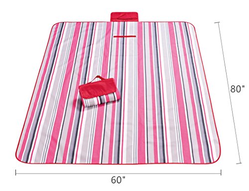 80×60“Family Picnic Blanket with Tote, Extra Large Foldable and Waterproof Camping Mat for Outdoor Beach Hiking Grass Travel NaturalRays