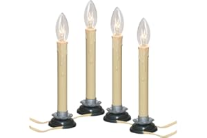 GOOTHY 7 Inch Electric Window Candles, Plug in Christmas Window Candle Lamp with Black Plum Iron Base and 7W Bulb, Electric Window Candle Lights with On/Off Switch for Home Table Holiday Xmas Decor- 4 Pack