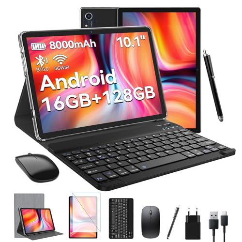 FEONAL Android Tablet 10 Zoll, 16GB RAM+128GB ROM(1TB TF), 5G WiFi Tablet Mit Tastatur Maus Stift & Hülle, Octa-Core, 8000mAh Akku, 21MP Kamera,Type-C