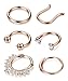 Thunaraz 4-6Pcs 316L Stainless Steel Septum Piercing Nose Rings Hoop Cartilage Tragus Retainer Body Piercing Jewelry 8MM 16G (A： 6Pcs Rose Gold Tone)