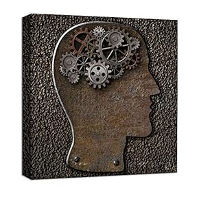 Canvas Wall Art Abstract Gear Brain Painting Artwork for Home Prints Framed - 12x12 inches