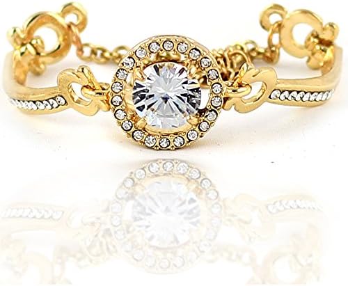 Diamondwize Radiant Moon Gold Round Cut Crystal Halo Bangle Bracelet