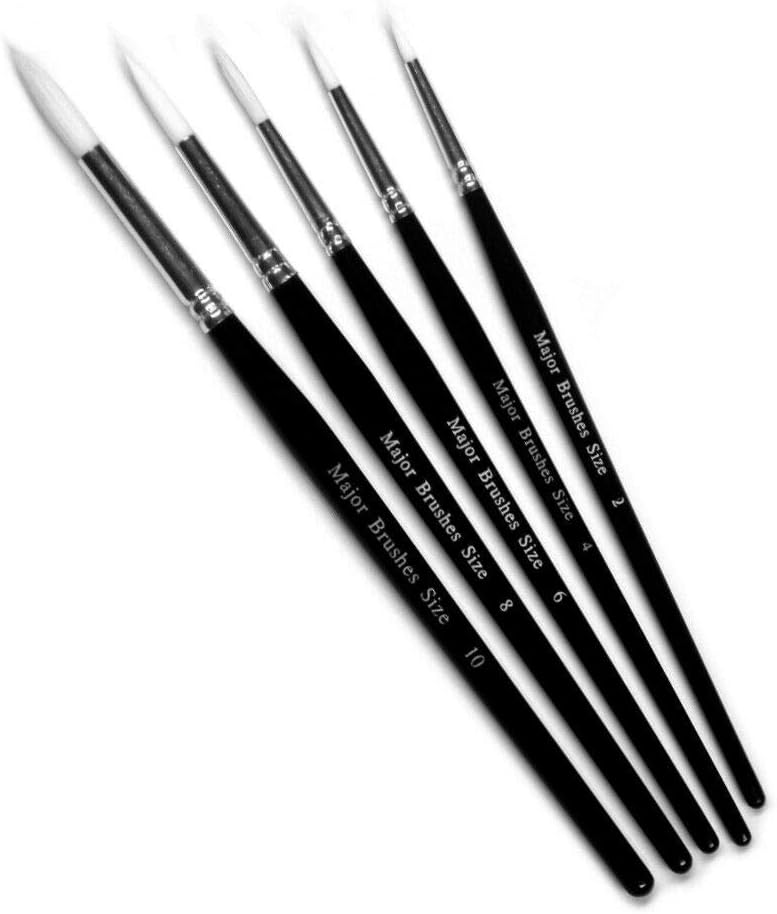 3 Ace Crafts (Sizes 2,4,6,8,10) Detail Professional Fine Sable Synthetic Watercolour brush (5 Brushes)Round Pointed Hair Fine paint detail Brushes
