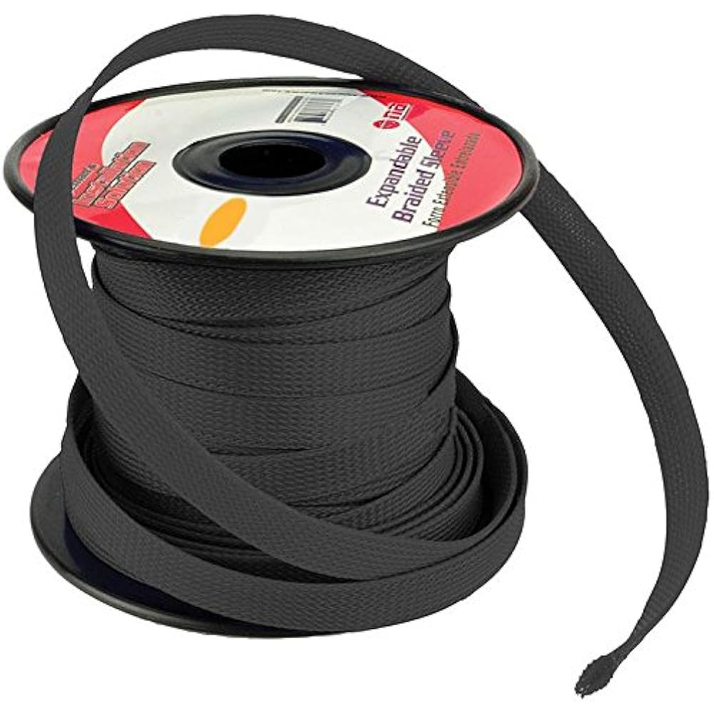 BLACK 1/4 100FT BRAIDED EXPANDABLE FLEX SLEEVE WIRING HARNESS LOOM WIRE