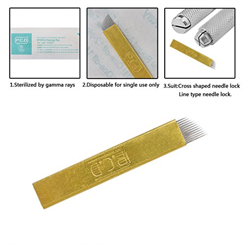 Tattoo Blade 100 Pics Tattoo Needles Copper PCD Permanent Eyebrow Makeup Manual Tattoo Bevel Blades 12 Needles Permanent Makeup Needles Blade Kit