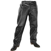 Milwaukee Leather LKM5727 Men's Black Premium Leather Motorcycle Rider Protective Over Pants w/Side Zipper Entry