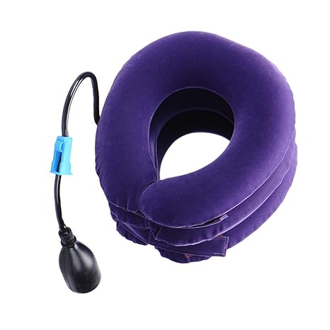 Healifty Nackenstütze, tragbar, mit 3 Ebenen, aufblasbarer Griff, für Halswirbel, Wirbel, Traktor, Nacken, Violett