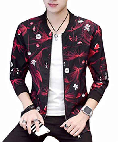 pujingge Men's Long Sleeves Floral Print Zipper Bomber Jacket Coat 9 M