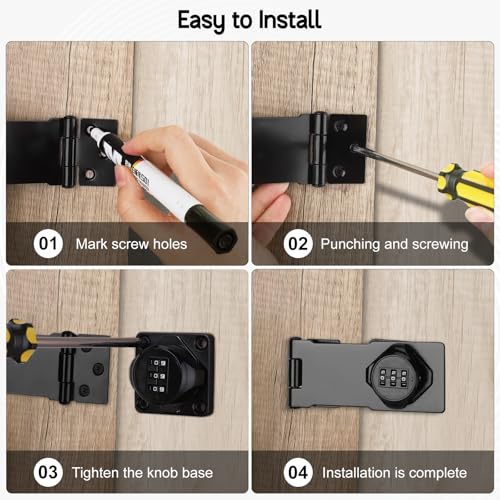 Starvortex Latch with Code Lock, Black Zinc Alloy Door Lock, Heavy Duty Rotary Code Padlock, Door Latch with Code Lock for Garages, Gardens, Cabinets, Bathrooms