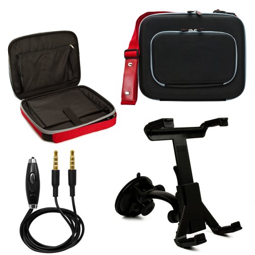 VanGoddy Enforcer Hardcore Cube Case for efun Nextbook 10.1 to 11.6-inch Android & Windows Tablets + Windshield Mount + Auxiliary Cable (Black & Red)