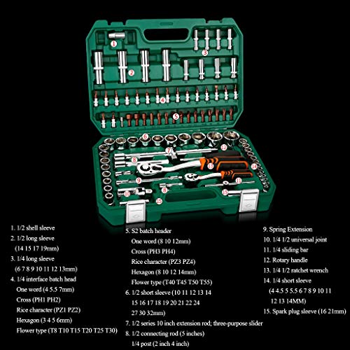 GJX Werkzeugkoffer Ratchet Steckschlüssel-Set Mechanik Tool Set Kit 1/2 1/4 Lange Buchse/Buchse kurzer Inbusschlüssel… – Bild 3